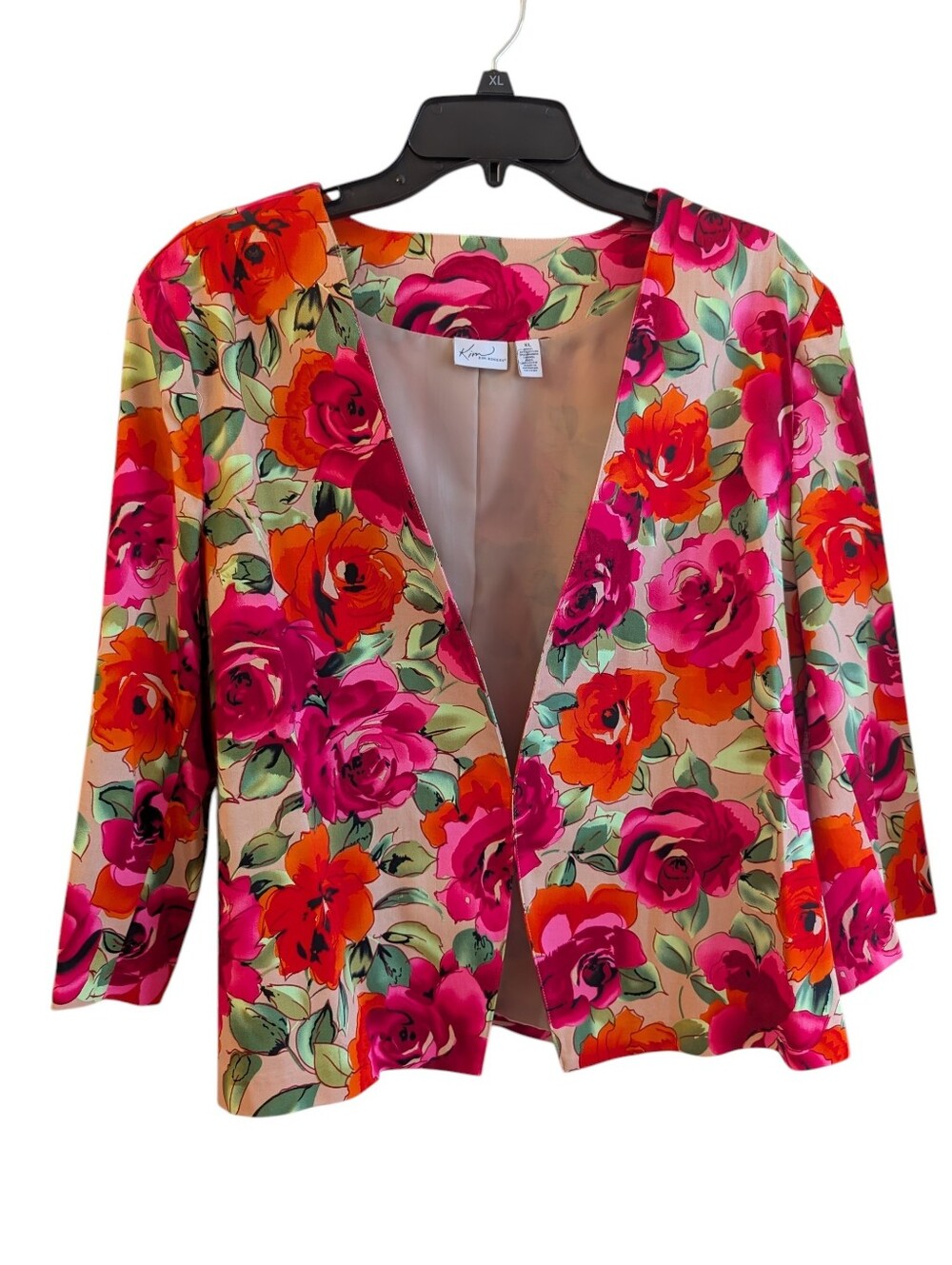 Kim Rogers Pink & Orange Floral Open Front Jacket With Hidden Snap